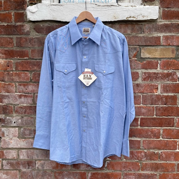 ELY Cattleman Wrinkle Resistant Western Dress Shirt Size XL Pearl Snap NWT - Picture 1 of 4